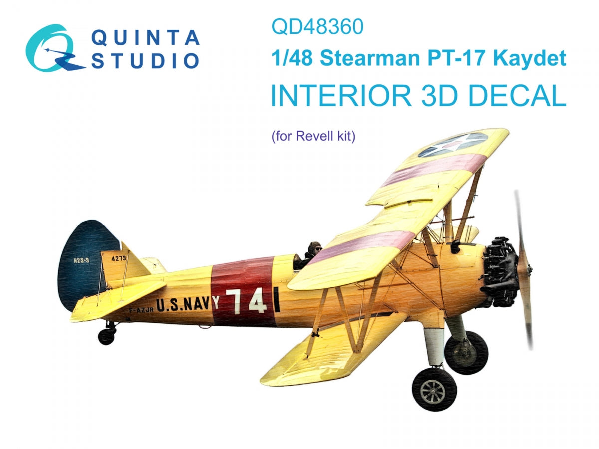 Intérieur imprimé en 3D et coloré sur papier décalcomanie Quinta Studio QD48360 Stearman Pt-17 Kaydet (Revell) à l&amp;#39;échelle 1/48