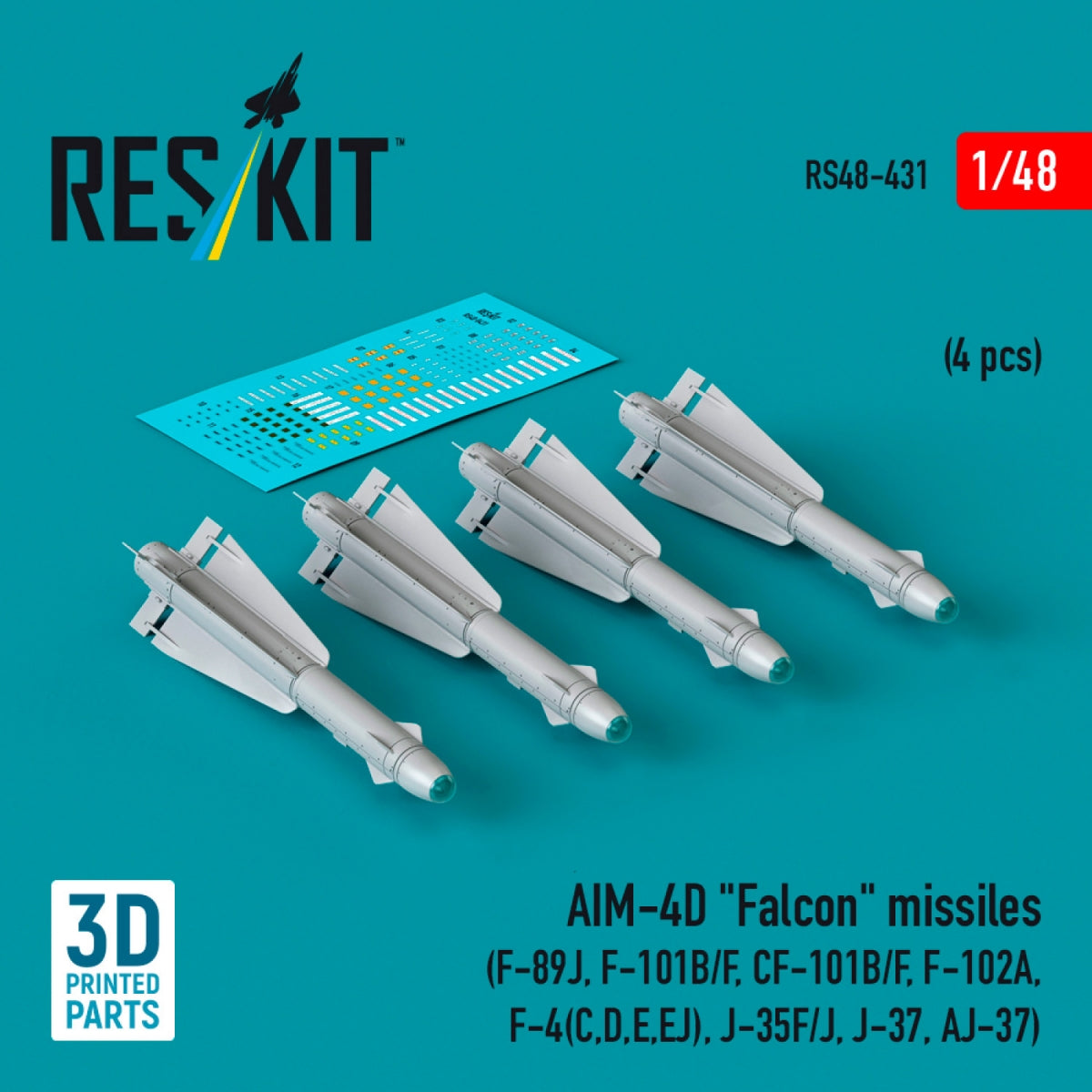 Missiles RESKIT RS48-0431 AIM-4D « Falcon » (4 pièces) (Impression 3D) 1/48 – image 2