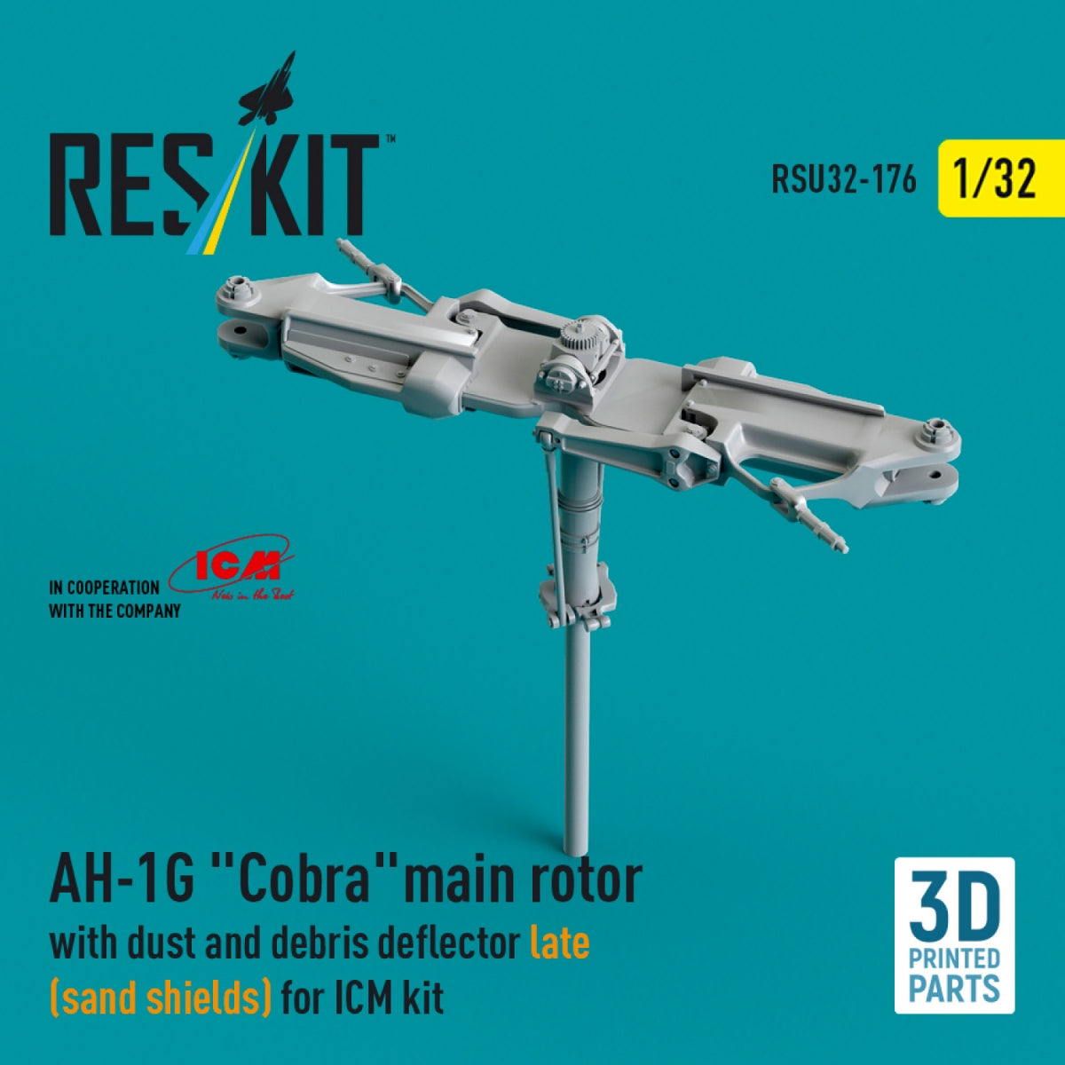 RESKIT RSU32-0176 AH-1G « Cobra » rotor principal avec déflecteur de poussière et de débris (pare-sable), version tardive pour kit ICM (impression 3D) 1/32
