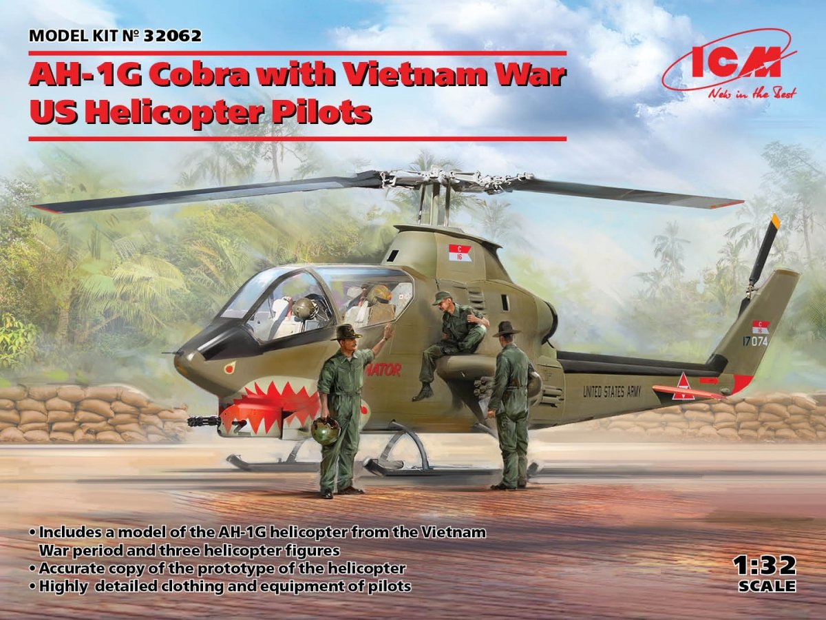 ICM 32062 AH-1G Cobra avec pilotes d&amp;#39;hélicoptère américains de la guerre du Vietnam, échelle 1/32