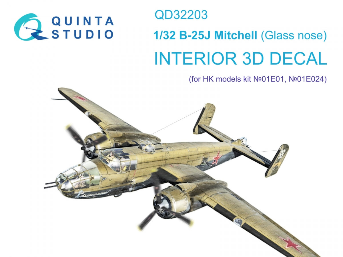 Quinta Studio QD32203 B-25J Mitchell Nez en verre, intérieur imprimé en 3D et coloré sur papier décalcomanie (HK models) 1/32