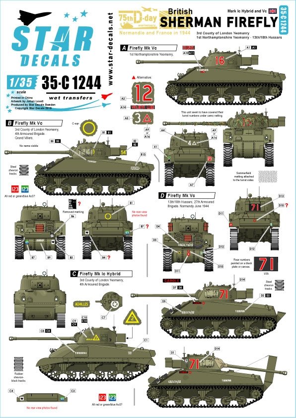 Star Decals 35-C1244 Sherman Firefly britannique au 1/35