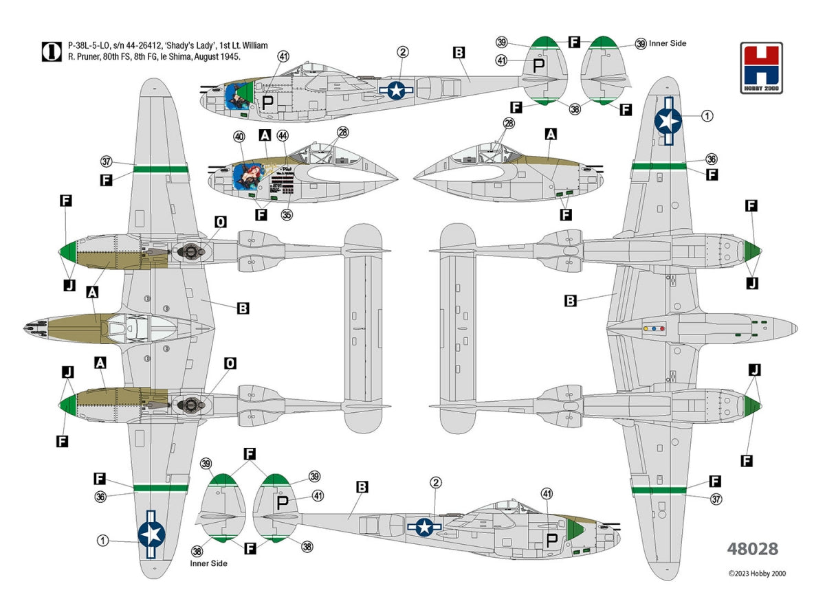 Hobby 2000 48028 P-38L Lightning 80e Escadron de Chasse (ACADEMY + CARTOGRAPHIE + MASQUES) 1/48 – image 3