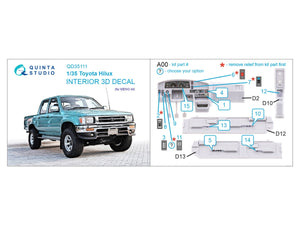 Intérieur imprimé en 3D et coloré sur papier décalcomanie Quinta Studio QD35111 Toyota Hilux (MENG) 1/35 – immagine 2