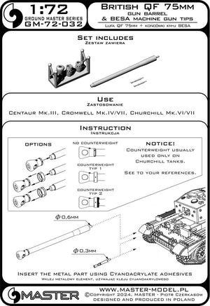 Maquette Master GM-72-032 Canon britannique QF 75 mm + affûts de mitrailleuse Besa - Centaur Mk.III, Cromwell Mk.IV/VII, Churchill Mk.VI/VII et autres, échelle 1/72 – Bild 7