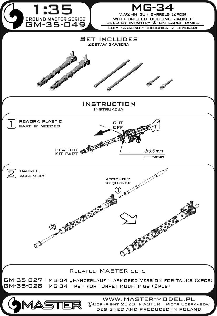 Master GM-35-049 MG-34 (7,92 mm) - Canons de mitrailleuse allemande - version avec chemise de refroidissement perforée - utilisée par l&amp;#39;infanterie et sur les premiers chars (2 pièces) 1/35 – image 4