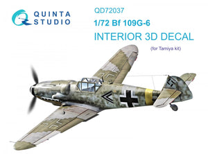 Intérieur imprimé en 3D et coloré sur papier décalcomanie Quinta Studio QD72037 Bf 109 G-6 (Tamiya) 1/72