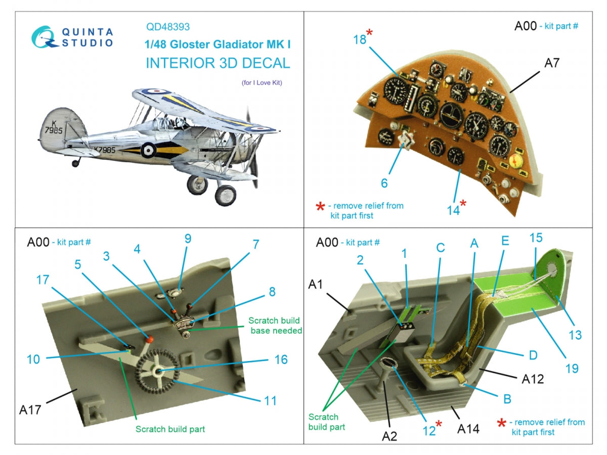 Intérieur imprimé en 3D et coloré sur papier décalcomanie Quinta Studio QD48393 Gloster Gladiator MKI (I Love Kit) 1/48 – image 2