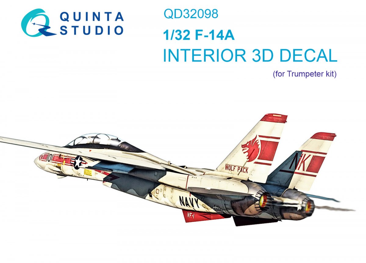 Quinta Studio QD32098 F-14A 3D-Printed &amp; colored Interior on decal paper ( Trumpeter ) 1/32