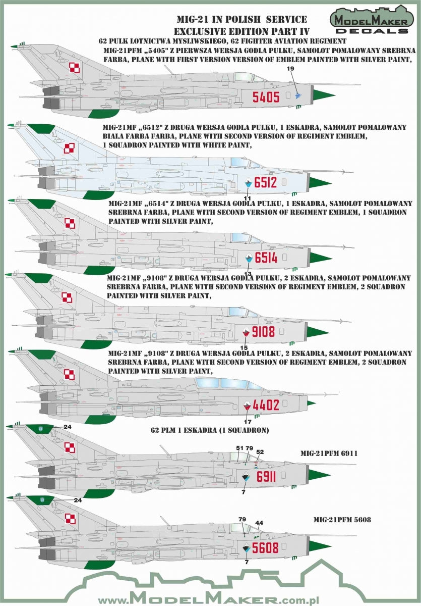 Décalcomanies ModelMaker D48153 MiG-21 en service polonais, édition exclusive partie IV 1/48