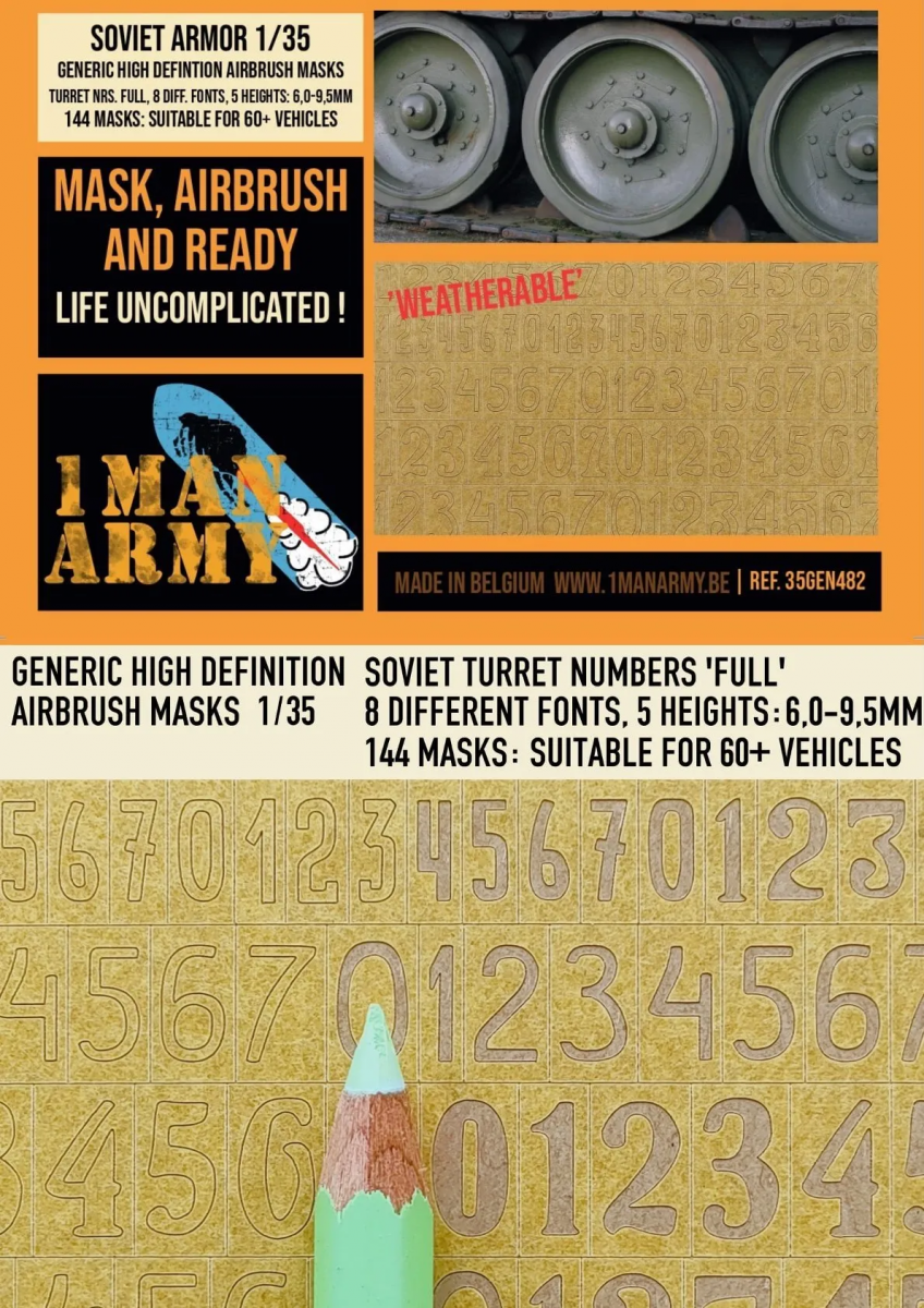 1 Man Army 35GEN482 Numéros de tourelle soviétiques Police complète 6-9,5 mm 1/35
