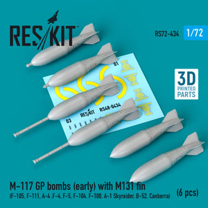 RESKIT RS72-0434 Bombes GP M-117 (première version) avec aileron M131 (6 pièces) (impression 3D) 1/72