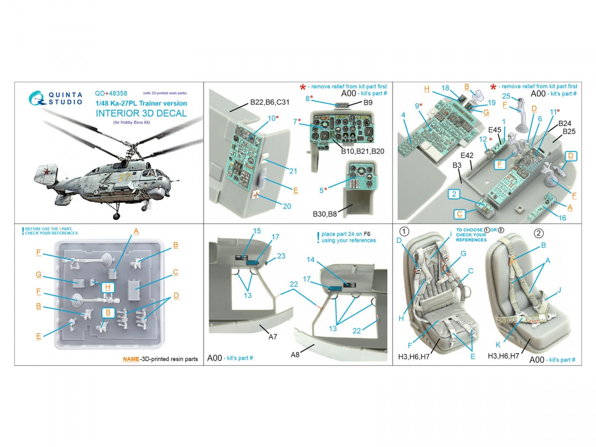 Quinta Studio QD+48358 Ka-27PL Version d&amp;#39;entraînement, intérieur coloré imprimé en 3D sur papier décalcomanie (Hobby Boss) (avec pièces en résine imprimées en 3D) 1/48 – Bild 14