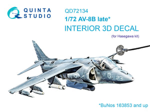 Intérieur coloré imprimé en 3D sur papier décalcomanie Quinta Studio QD72134 AV-8B (Hasegawa) à l&amp;#39;échelle 1/72