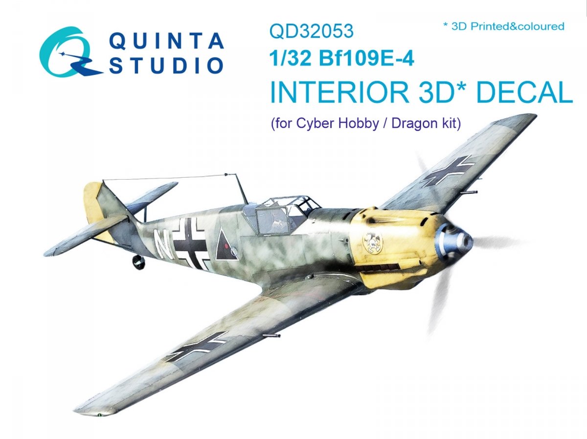 Intérieur imprimé en 3D et coloré sur papier décalcomanie Quinta Studio QD32053 Bf 109E-4 (pour maquette Cyber-hobby/Dragon) 1/32
