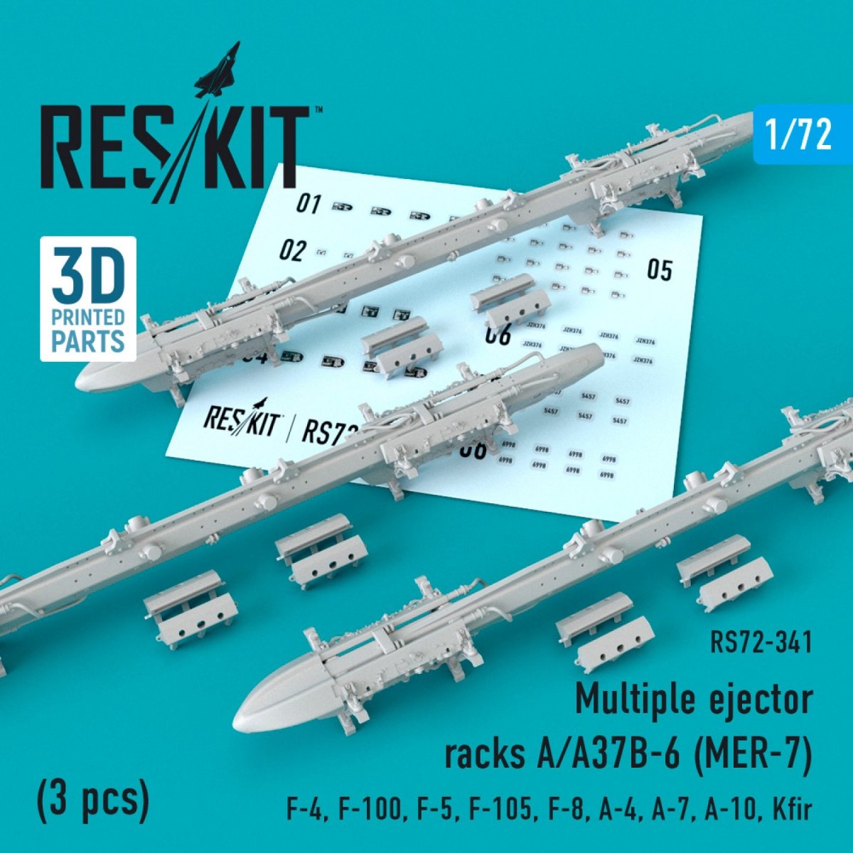 RESKIT RS72-0341 RACKS D&amp;#39;ÉJECTEURS MULTIPLES A/A37B-6 (MER-7) (3 PIÈCES) 1/72