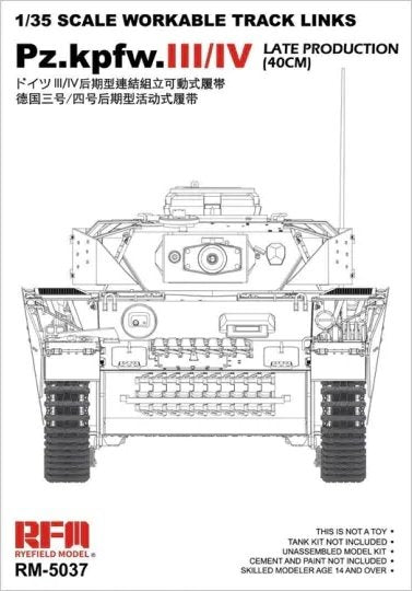 Rye Field Modèle 5037 Pz.Kpfw.III/IV Production tardive (40 cm) Chenilles 1/35