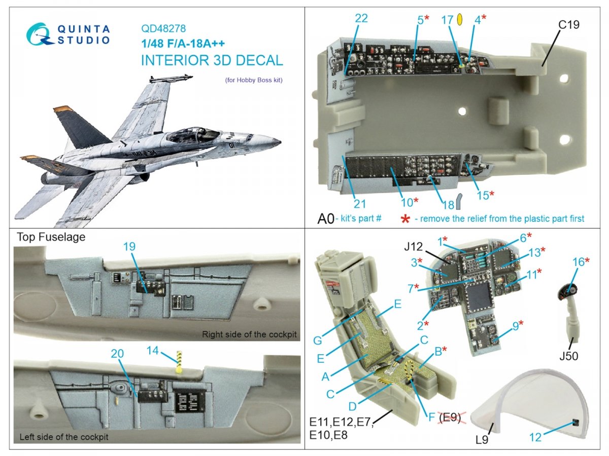 Intérieur imprimé en 3D et coloré sur papier décalcomanie Quinta Studio QD48278 F/A-18A++ (HobbyBoss) 1/48 – image 2