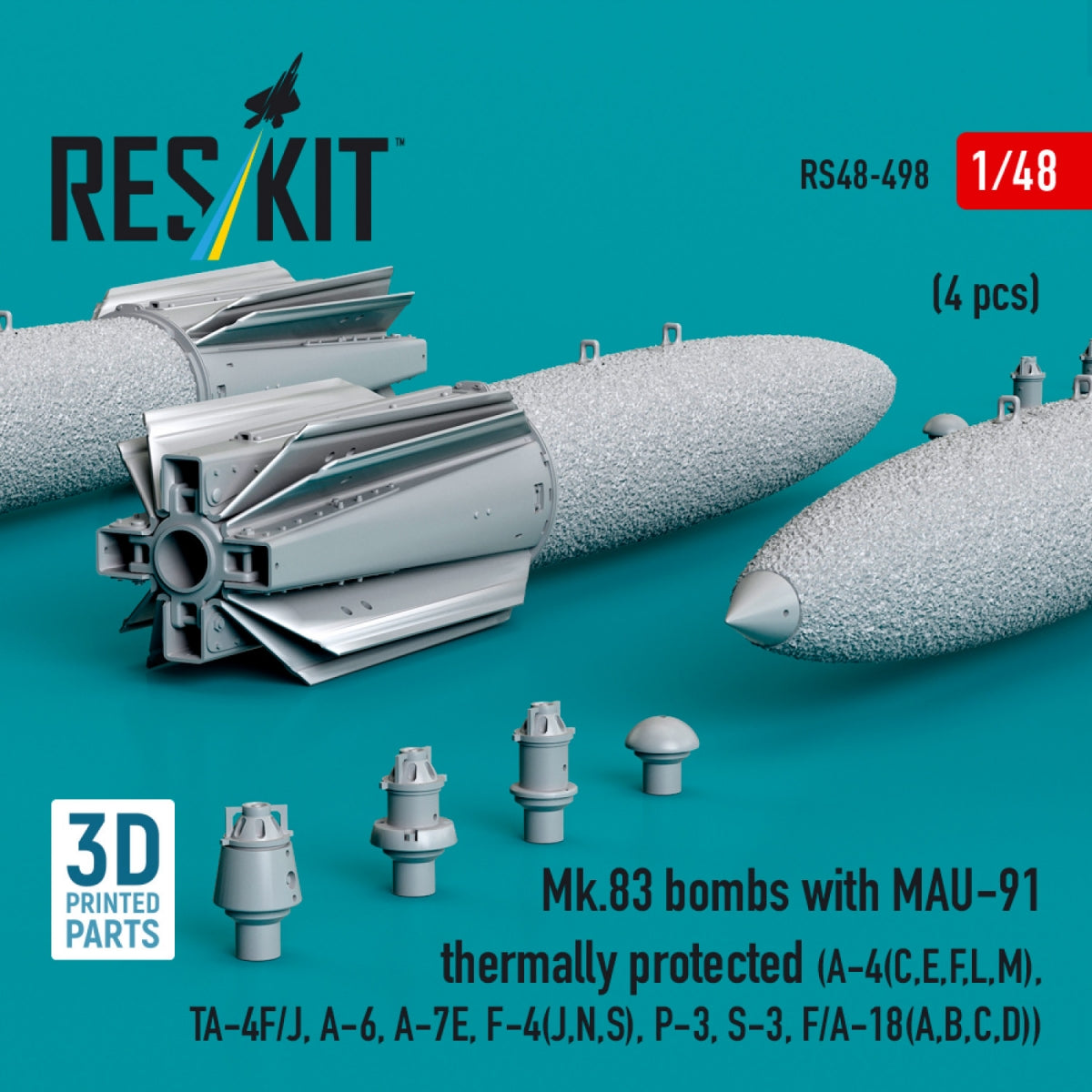 RESKIT RS48-0498 Bombes Mk.83 avec MAU-91 à protection thermique (4 pièces) (impression 3D) 1/48 – Bild 2