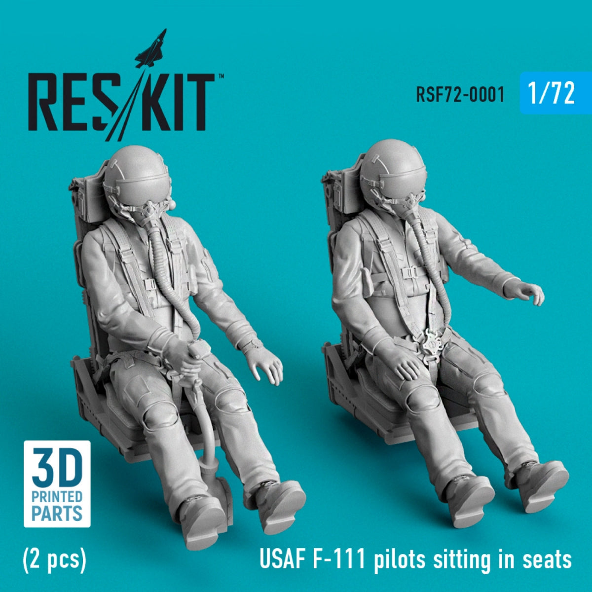 RESKIT RSF72-0001 PILOTES DE F-111 DE L'USAF ASSIS SUR LEURS SIÈGES (2 PIÈCES) (IMPRIMÉ EN 3D) 1/72