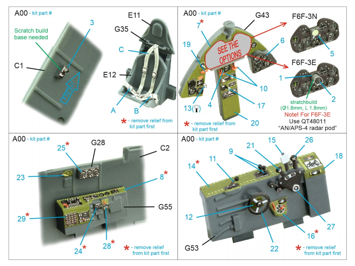 Intérieur imprimé en 3D et coloré sur papier décalcomanie Quinta Studio QD48413 F6F-3E/N Hellcat (Eduard) 1/48 – image 2