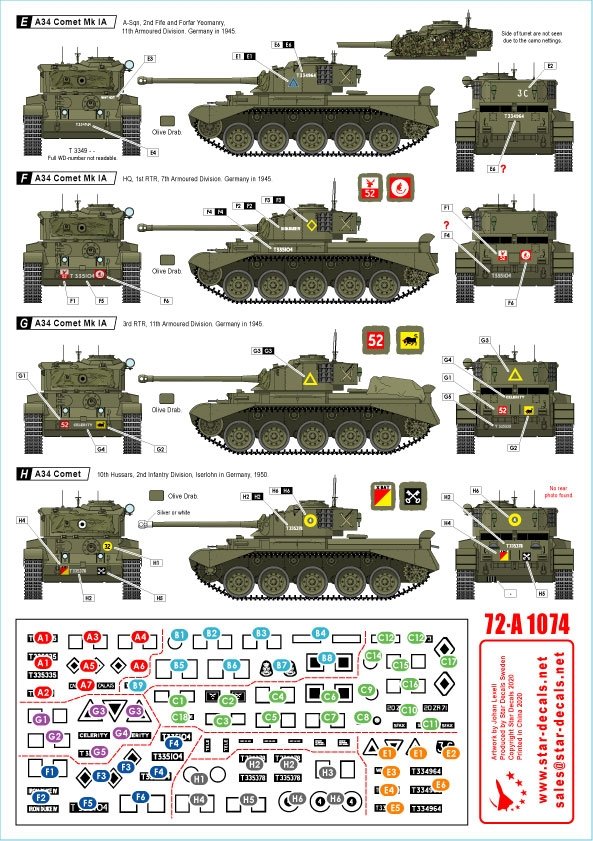 Star Decals 72-A1074 Comet. A34 Comet britannique en service pendant la Seconde Guerre mondiale et la Guerre froide. Échelle 1/72. – image 2