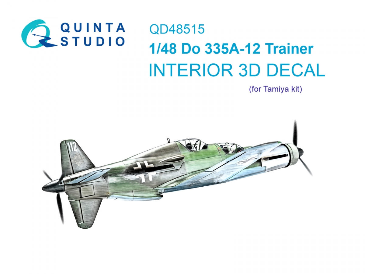 Intérieur imprimé en 3D et coloré sur papier décalcomanie Quinta Studio QD48515 Do 335A-12 Trainer (Tamiya) 1/48