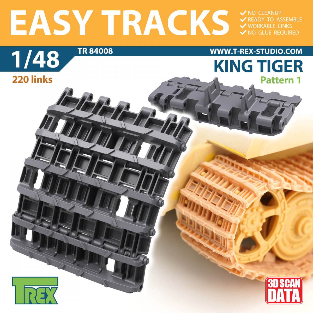 T-Rex Studio TR84008 Patins de chenilles King Tiger 1 1/48