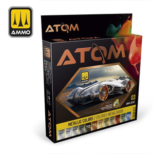 AMMO de Mig Jimenez ATOM 20702 Couleurs Métalliques Coffret 12 x 20 ml