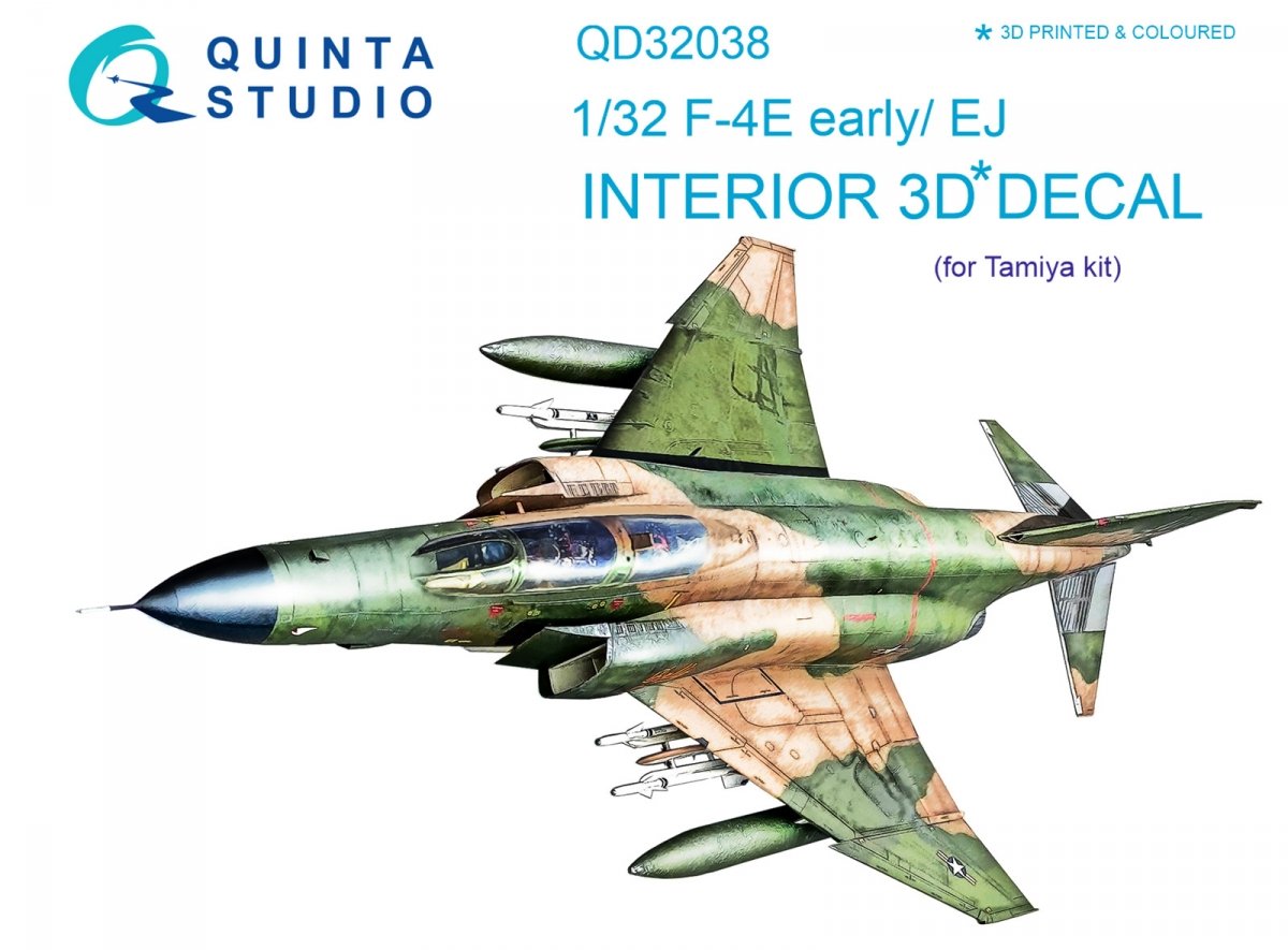 Intérieur imprimé en 3D et coloré sur papier décalcomanie pour F-4E early/F-4EJ (Quinta Studio QD32038) (pour maquette Tamiya) au 1/32
