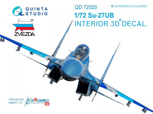 Quinta Studio QD72020 Su-27UB 3D-Printed &amp;amp; coloured Interior on decal paper (for Zvezda kit) 1/72