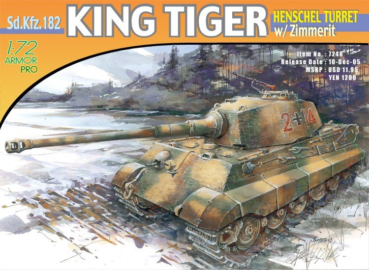 Dragon 7240 King Tiger Tourelle Henschel avec Zimm. (1/72)
