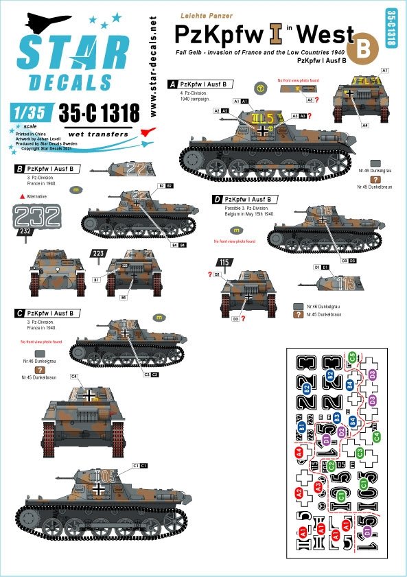 Star Decals 35-C1318 PzKpfw I dans l'Ouest 1/35