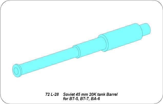 Canon Aber 72L-28 de 45 mm 20K pour BT-5, BT-7, BA-6 / Canon de char soviétique de 45 mm 20K pour BT-5, BT-7, BA-5 à l&amp;#39;échelle 1/72 – image 3