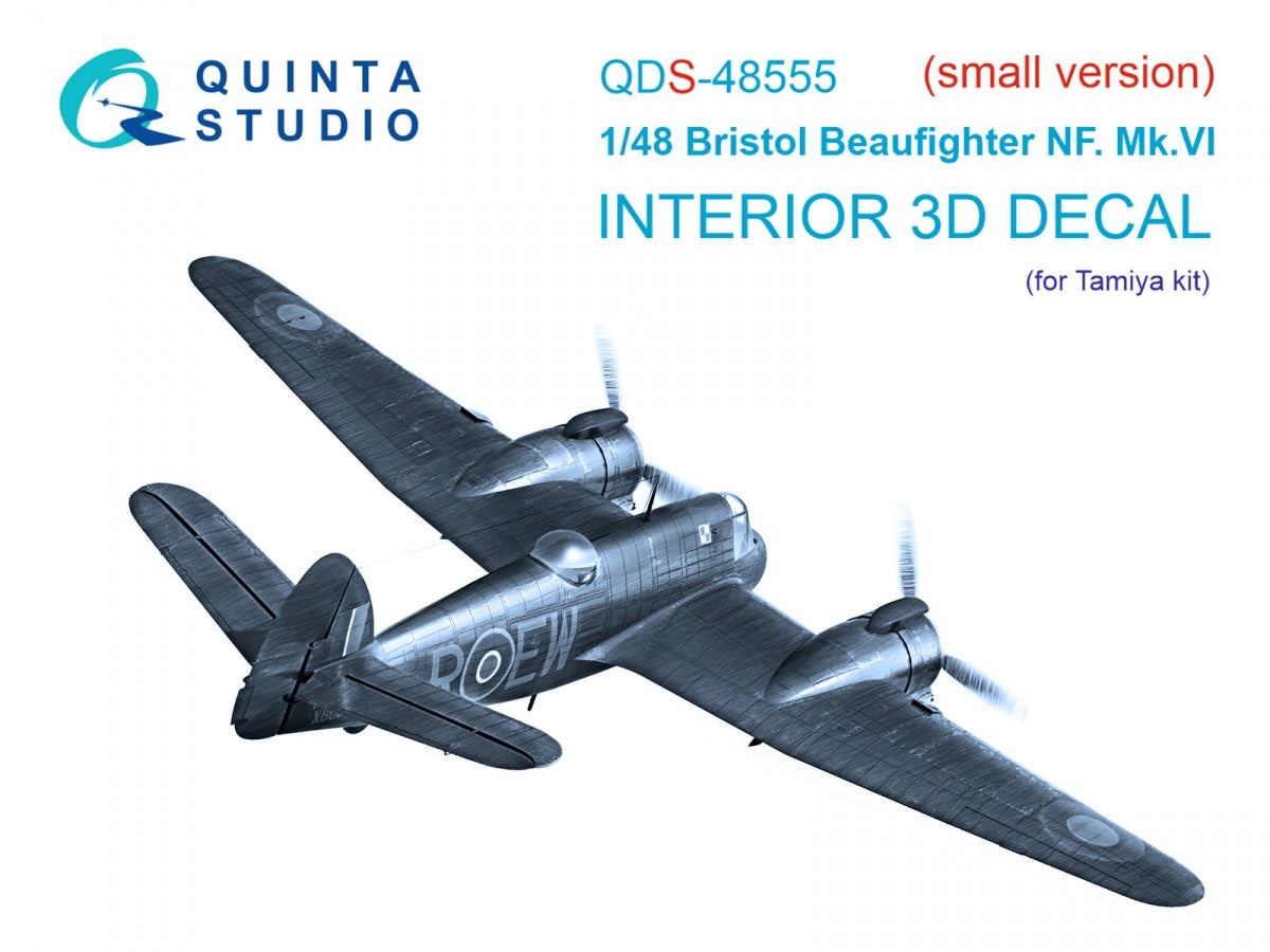 Intérieur imprimé en 3D et coloré sur papier décalcomanie Quinta Studio QDS-48555 Bristol Beaufighter NF.Mk.VI (Tamiya, petite version) 1/48