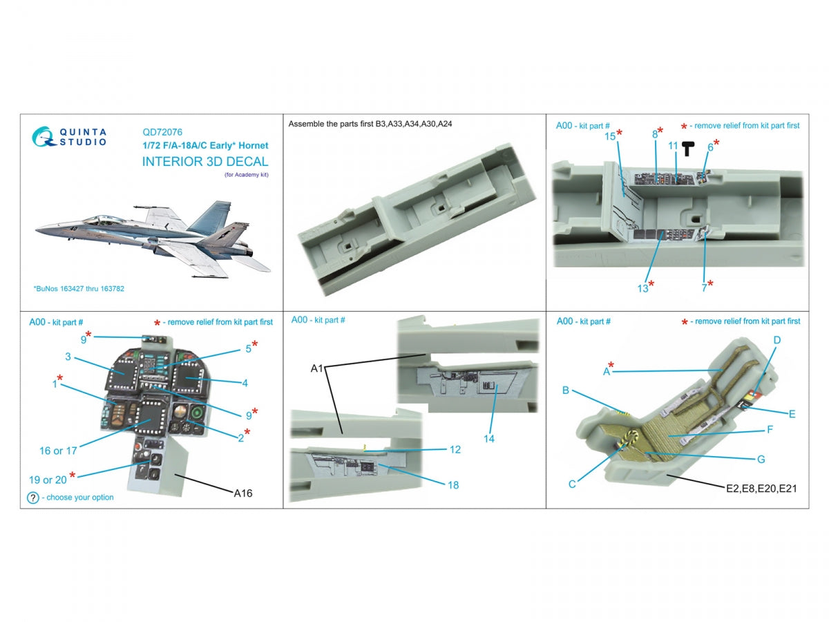 Intérieur imprimé en 3D et coloré sur papier décalcomanie Quinta Studio QD72076 F/A-18A/C (première génération) (Academy) 1/72  – image 13