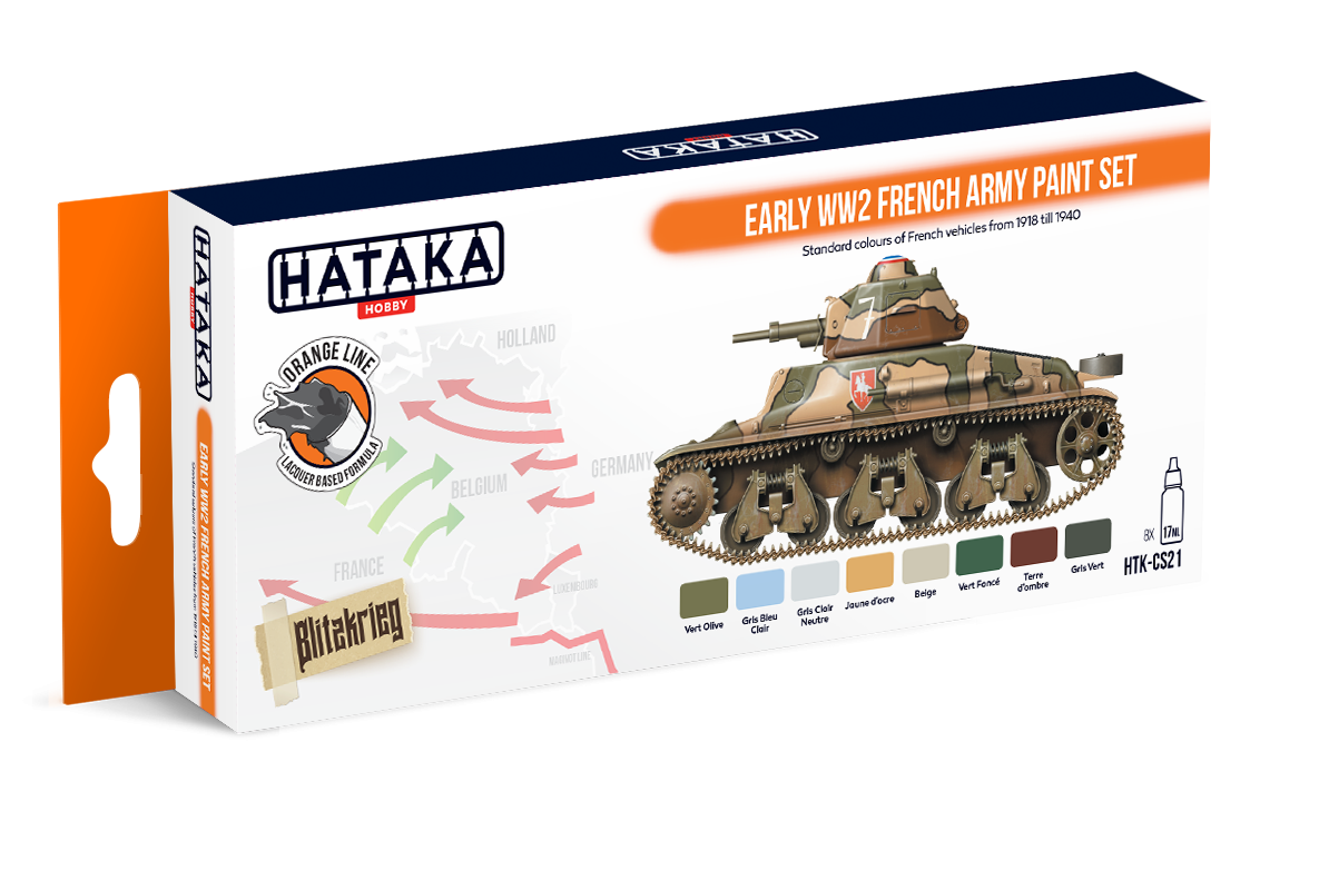 Coffret de peinture Hataka HTK-CS21 pour l&amp;#39;armée française du début de la Seconde Guerre mondiale (8 x 17 ml)