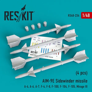 RESKIT RS48-0234 Missile AIM-9E Sidewinder (4 pièces) 1/48