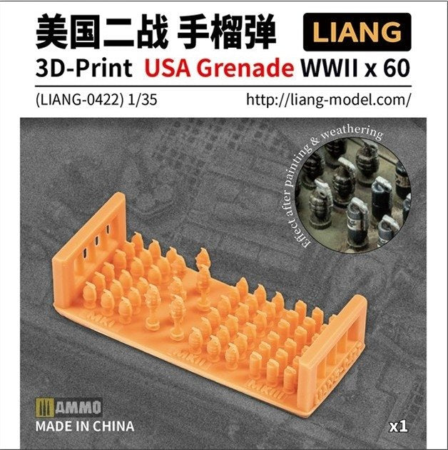 Liang 0422 Grenade américaine imprimée en 3D Seconde Guerre mondiale x 60 1/35