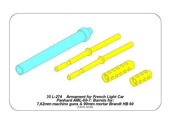 Armement Aber 35L-274 pour automitrailleuse légère française AML-60-7 : 2 canons Macxhine de 7,62 mm, 1 mortier de 90 mm à l&amp;#39;échelle 1/35. – immagine 5