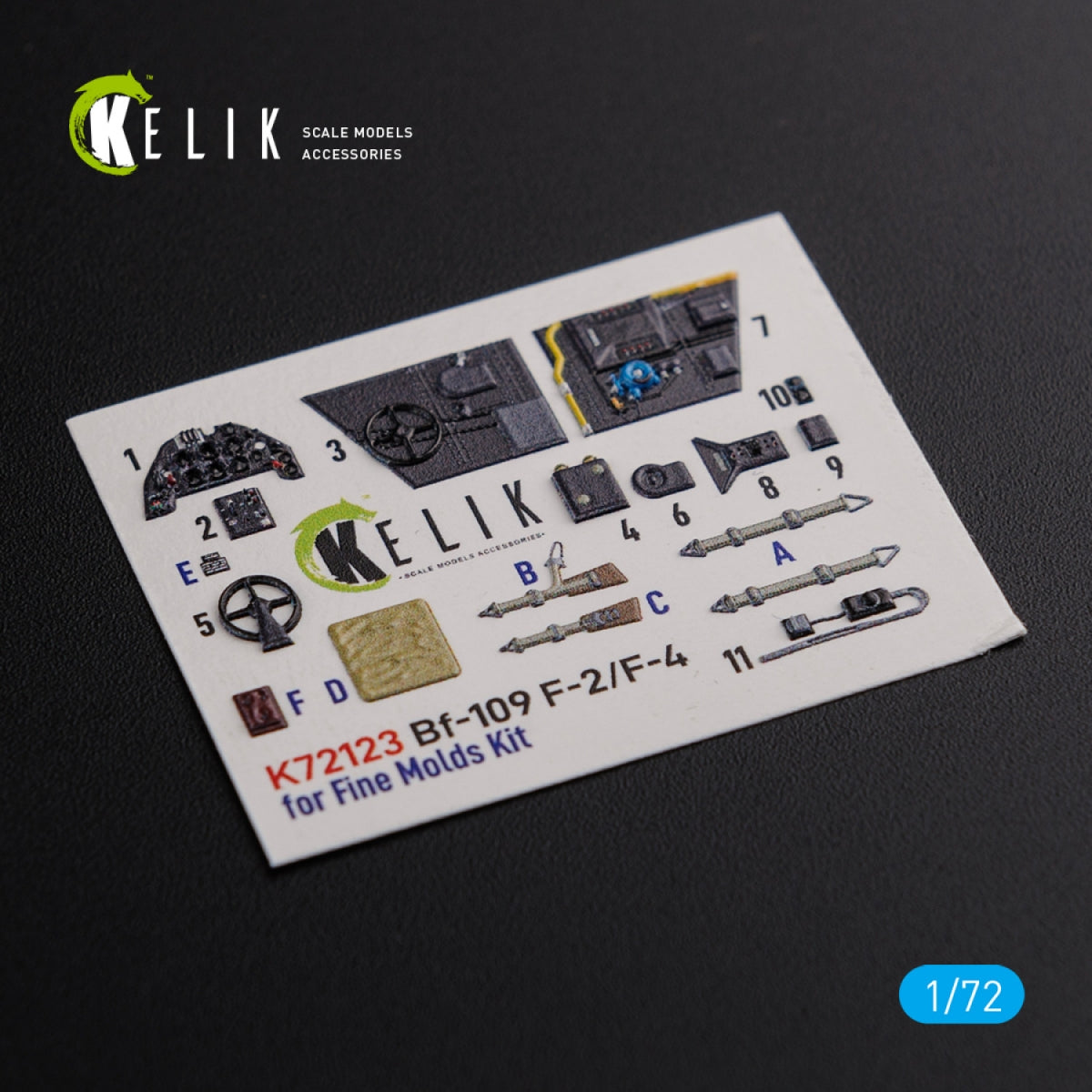 Décalcomanies 3D intérieures KELIK K72123 BF109-F2/F4 pour maquette Fine Molds au 1/72