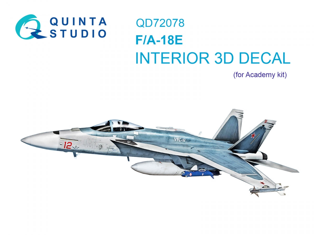 Quinta Studio QD72078 F/A-18E 3D-Printed &amp; colored Interior on decal paper (Academy) 1/72