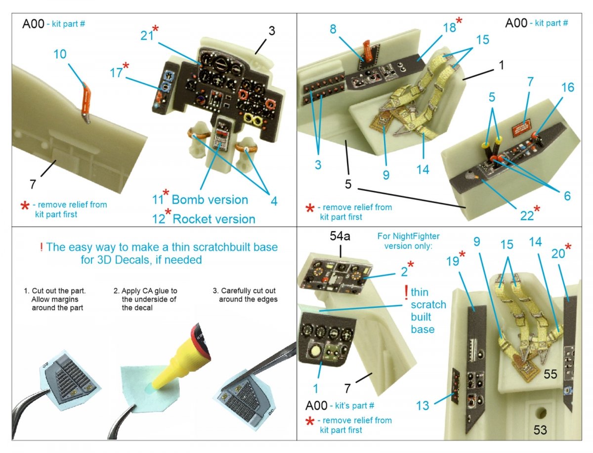 Intérieur imprimé en 3D et coloré sur papier décalcomanie (Revell) pour Me-262B-1a/U1 (Quinta Studio QD72050) à l&amp;#39;échelle 1/72 – Bild 2