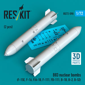 RESKIT RS72-0590 B83 nuclear bombs (2 pcs) (F-15E, F-16, F/A-18, F-111, FB-111, B-1B, B-2, B-52) (3D Printed) 1/72