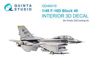 Intérieur imprimé en 3D et coloré pour le F-16D Block 40 de Quinta Studio (outil Kinetic 2022), échelle 1/48