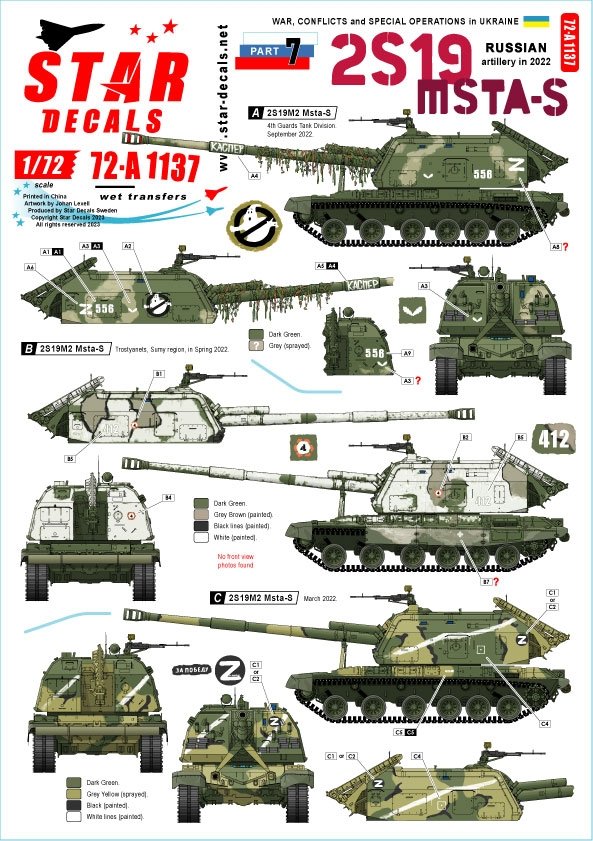 Star Decals 72-A1137 Guerre en Ukraine n° 7. MSTA-S russe 2S19 au 1/72