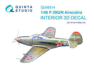 Intérieur coloré imprimé en 3D sur papier décalcomanie pour P-39Q/N Airacobra (Arma Hobby) Quinta Studio QD48514, échelle 1/48