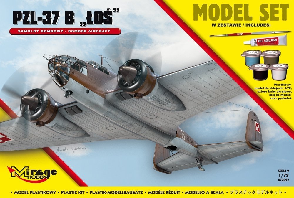 Mirage Hobby 872092 PZL-37B &amp;#39;ŁOŚ&amp;#39; Avion bombardier polonais 1/72
