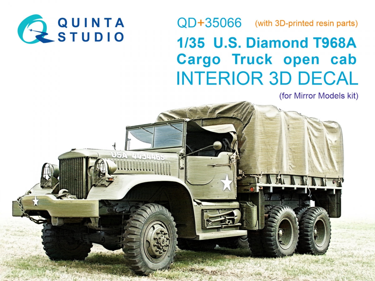 Quinta Studio QD+35066 U.S. Diamond T 968A Cargo truck (open cab) 3D-Printed &amp; coloured Interior on decal paper (Mirror Models) (with 3D-printed resin parts) 1/35