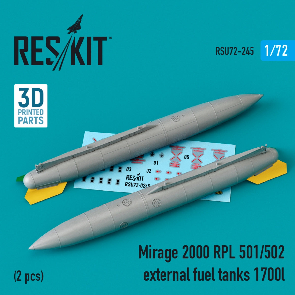 RESKIT RSU72-0245 MIRAGE 2000 RPL 501/502 RÉSERVOIRS DE CARBURANT EXTERNES 1700 L (2 PIÈCES) (IMPRIMÉS EN 3D) 1/72